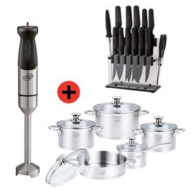 PACK BATERIA COCINA + SET CUCHILLOS + BATIDORA MANO LARRYHOUSE