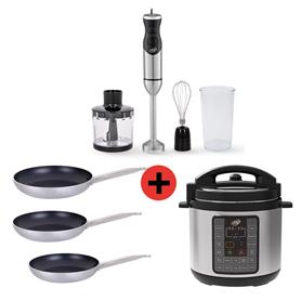 PACK COCINA OLLA 6 LTS + BATIDORA + SARTENES INOX LARRYHOUSE