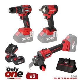 PACK RADIAL + TALADRO + LLAVE IMPACTO 20V ONLY ONE AICER (2X4.0AH)