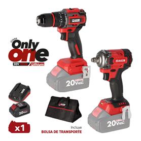 PACK TALADRO + LLAVE IMPACTO 20V ONLY ONE AICER (1X 4.0 AH)