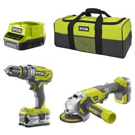 PACK TALADRO PERCUTOR + RADIAL 115M 18V + 2 BAT RYOBI