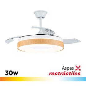 VENTILADOR DE TECHO MADERA CON LUZ LED-ASPAS RETRACTILES 42" LARRYHOUSE 30W