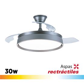 VENTILADOR DE TECHO PLATA CON LUZ LED-ASPAS RETRACTILES 42" LARRYHOUSE 30W
